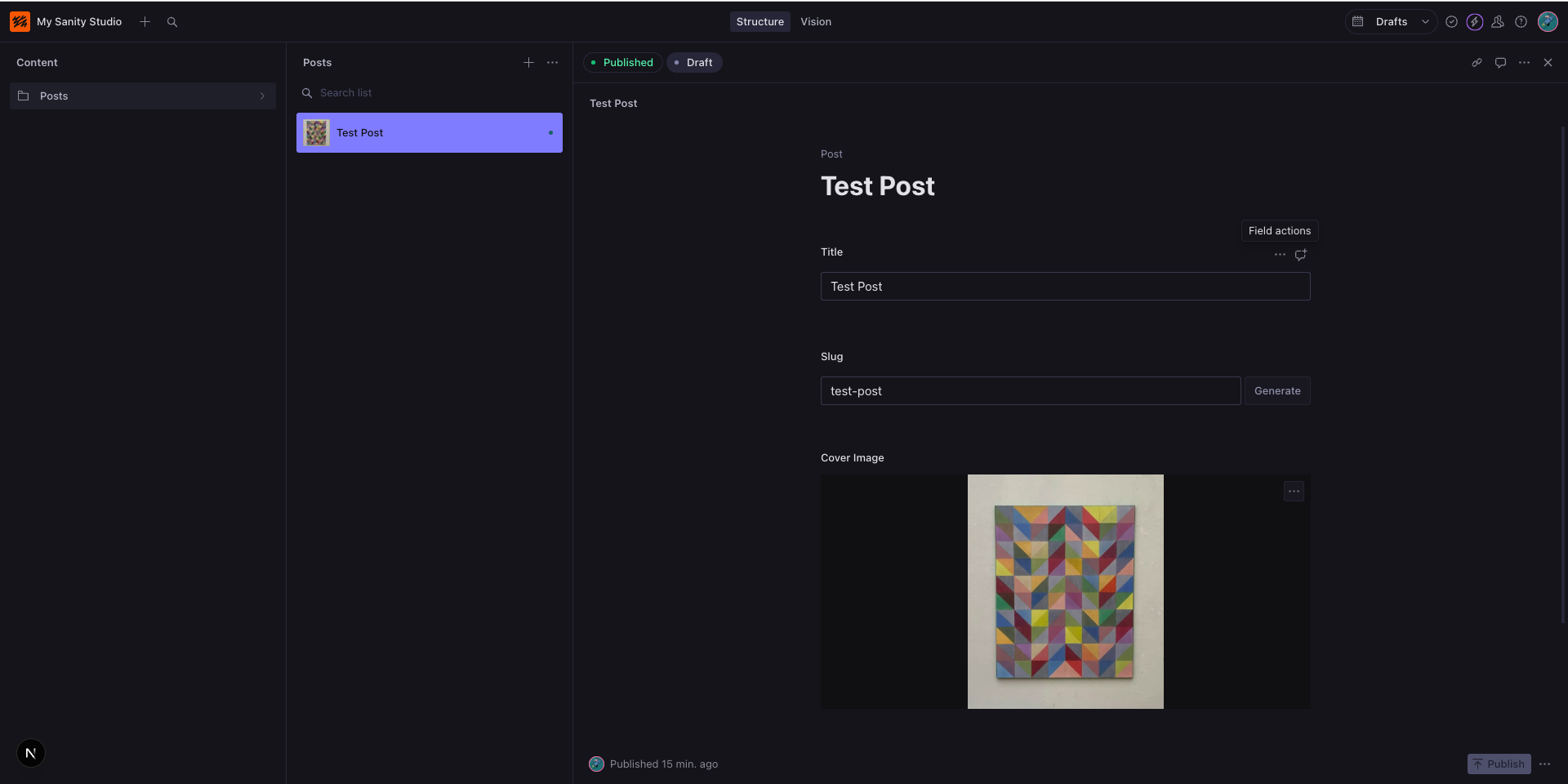 Sanity Studio Interface