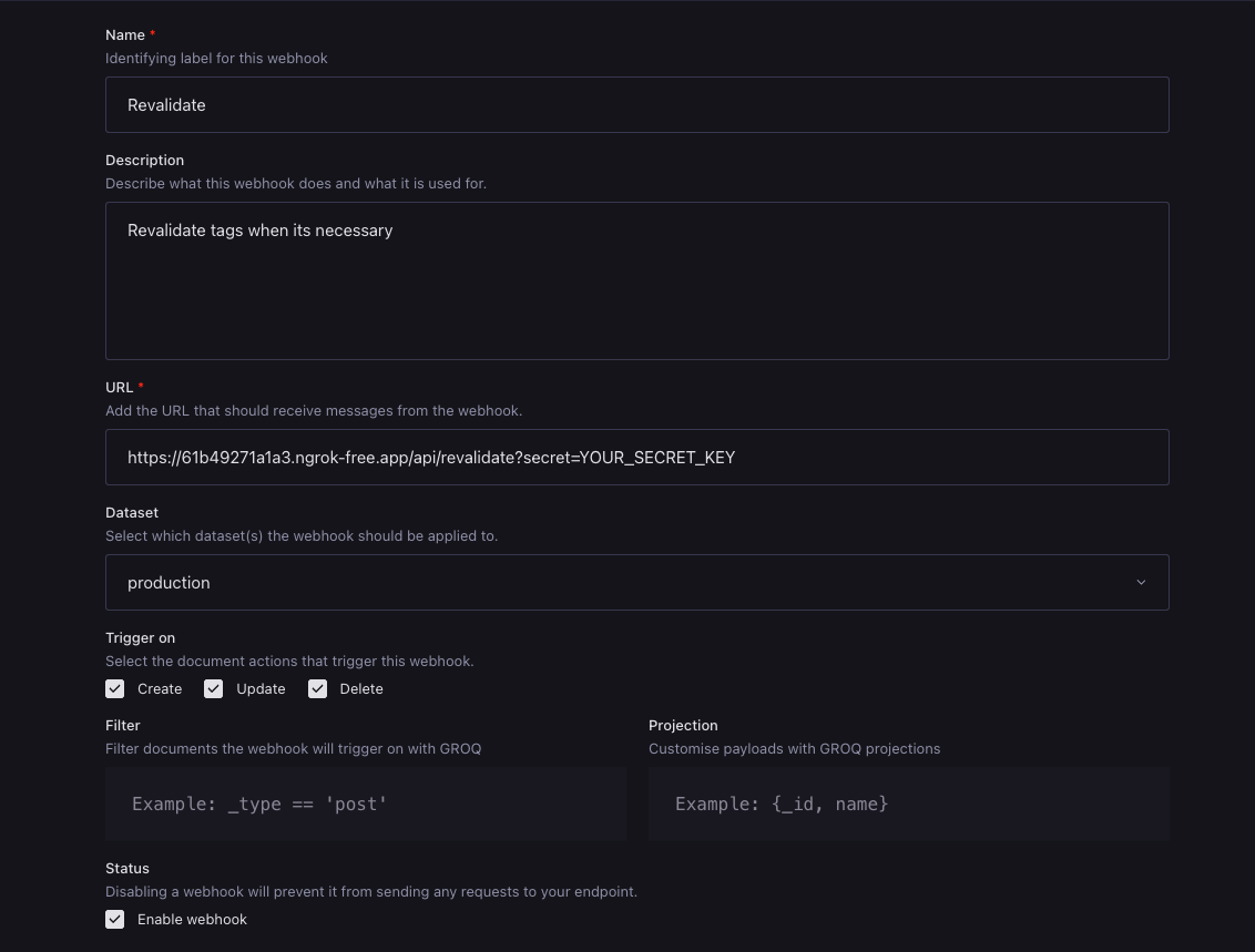 Sanity Web Hook Create
